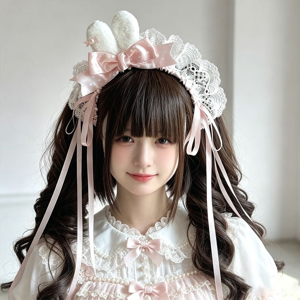 Lace Ribbon Trim - ربطة شعر جديدة بتصميم أذن أرنب