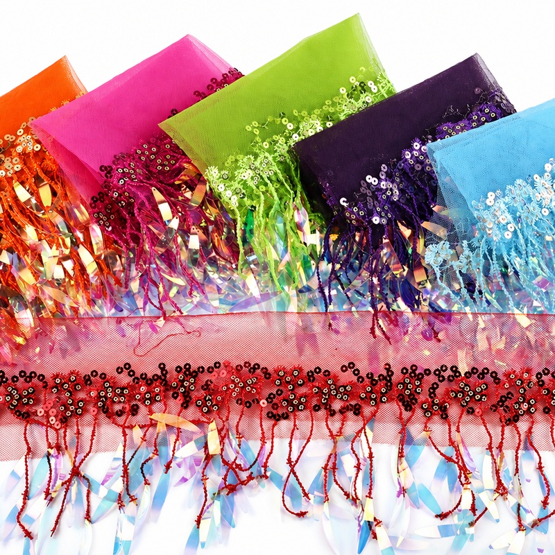 شريط زخرفي شبكي مزين بالترتر و - مراجعة Fringe Ribbon Sewing وسعره