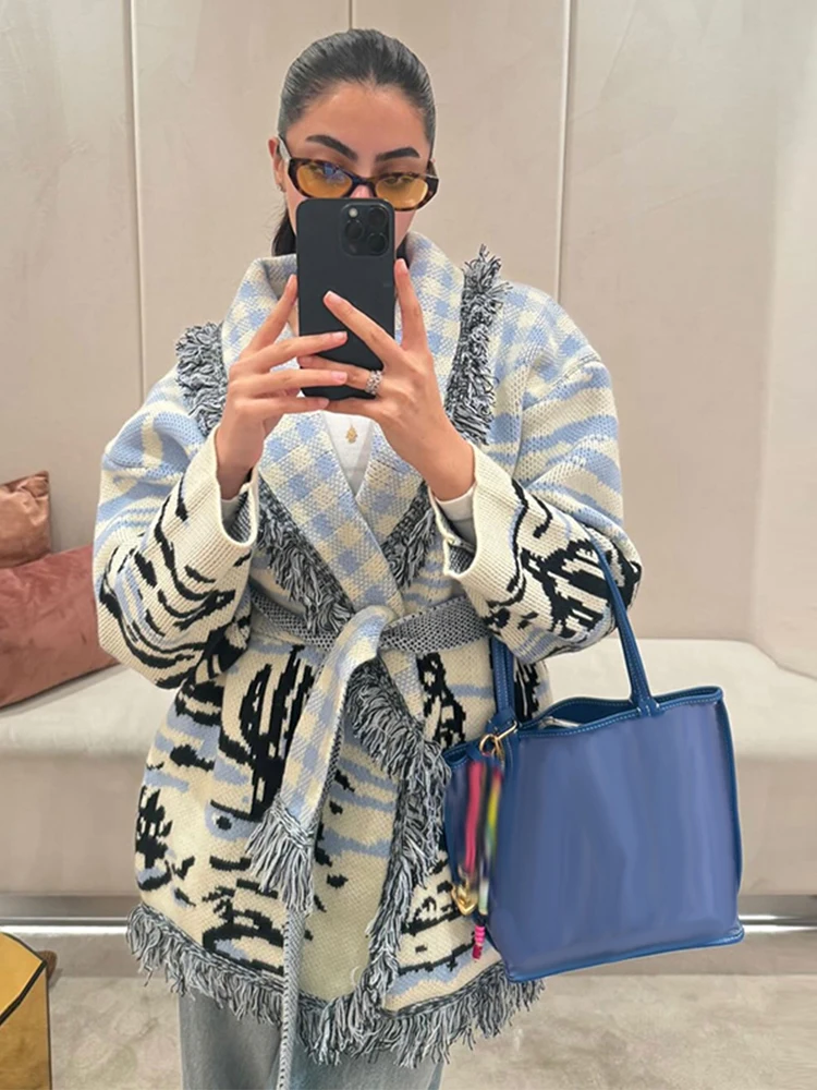 كارديجان نسائي مطبوع بشرّابات  - مراجعة Tassel Fringe Trim وسعره
