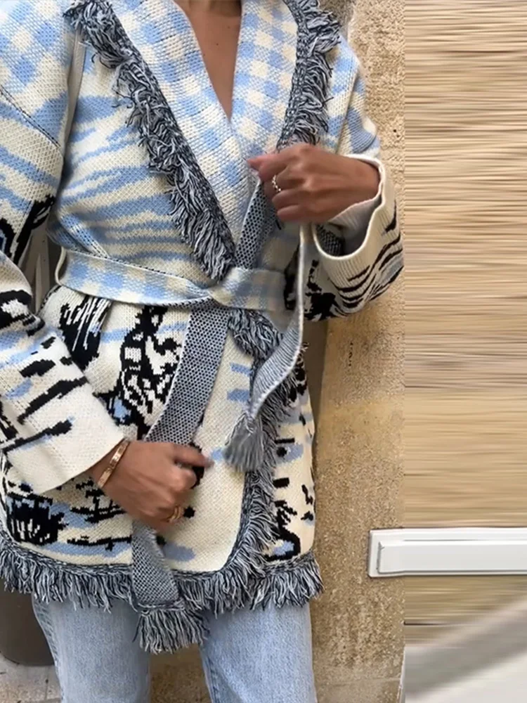 كارديجان نسائي مطبوع بشرّابات  - مراجعة Tassel Fringe Trim وسعره