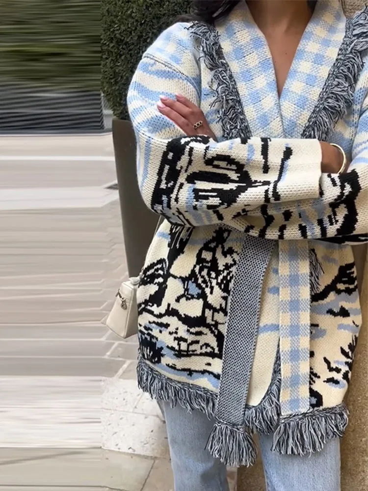 كارديجان نسائي مطبوع بشرّابات  - مراجعة Tassel Fringe Trim وسعره