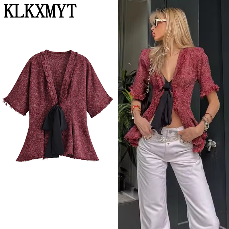 قميص نسائي أنيق برباط من KLKXM - مراجعة Tassel Fringe Trim وسعره