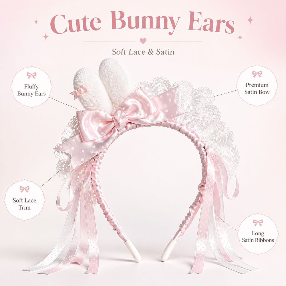 ربطة شعر جديدة بتصميم أذن أرنب - مراجعة Lace Ribbon Trim وسعره